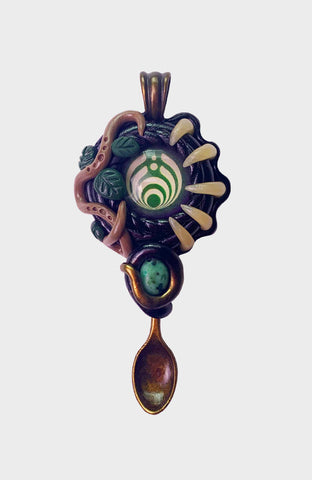 Extraterrestrial Spoon Pendant with Jade Gemstone