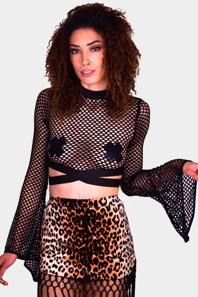Hex Exotica Fishnet Bell Sleeved Top