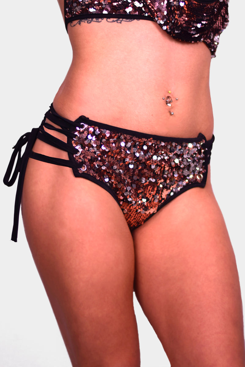 Hex Exotica Sequin Lace Up Booty Shorts