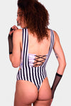 Cosmic Flow Striped Suspender Bodysuit
