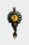 Black and Gold Creature Spoon Pendant with Turquoise Gem