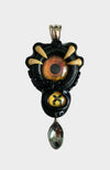 Black and Gold Creature Spoon Pendant with Turquoise Gem